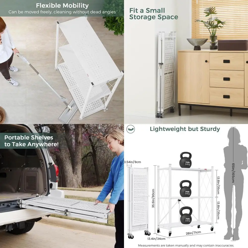 

3-Tier Rolling Metal Wire Storage Shelves with Wheels, Kitchen Stand, Organizer Cart for Garage, Basement, Pantry - White