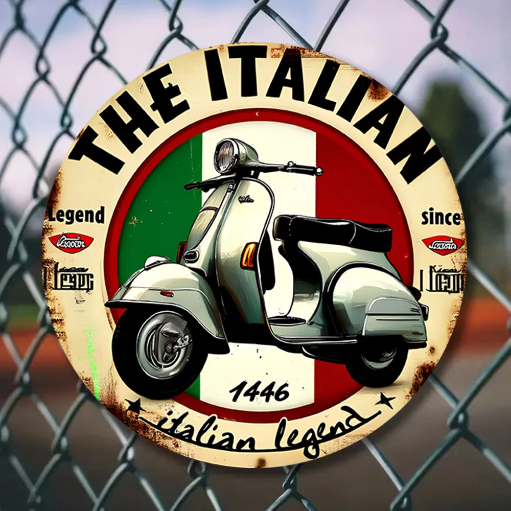 2D Flat, 2D Flat Printing 1pc Metal Iron Sign Vintage Italian Scooter Emblem Round Sign – 