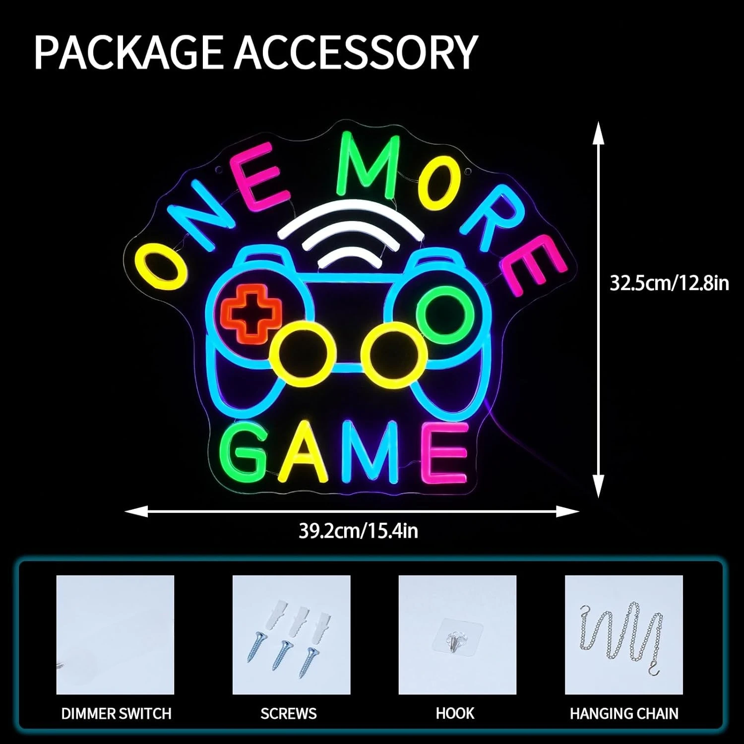 One More Game Neon Sign USB Dimmable LED Neon Light for Bedroom Gaming Room Party Man Cave Decoration Gifts for Gamer