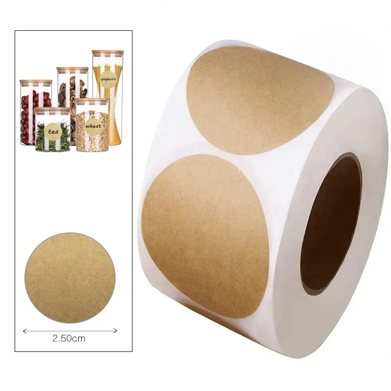 Round Self-Adhesive Label Paper Sticker Classification Name Personalized Home Labels Stickers Scrapbook Roll Vintage Kraft Paper