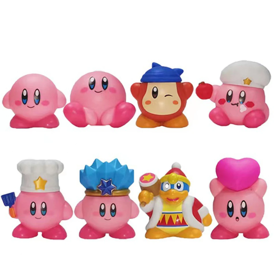 8pcs Anime Games Kirby Action Figures Toys Pink Cartoon Kawaii Kirby PVC Cute Figure Action Toy Christmas Gift for Children