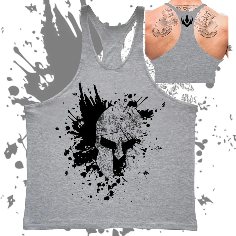 Spartan-Helm für Herren, grafisches Stringer-Tanktop, für Fitnessstudio, Fitness, ärmelloses Hemd, atmungsaktiv, stilvoll, bequem, Bodybuilding, Workout