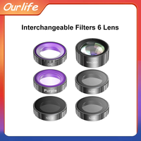 Replaceable filter set 6 pieces CPL (Polarized) / Purple / Macro / ND4 / ND8 / ND16 filter Compatible with sports cameras