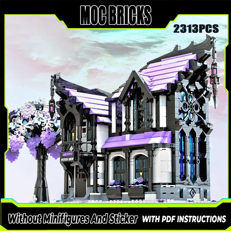 

Строительные блоки Moc, средневековая архитектура, аметист, аптека, технологический модуль, строительные блоки, праздничный подарок, детский набор игрушек «сделай сам»