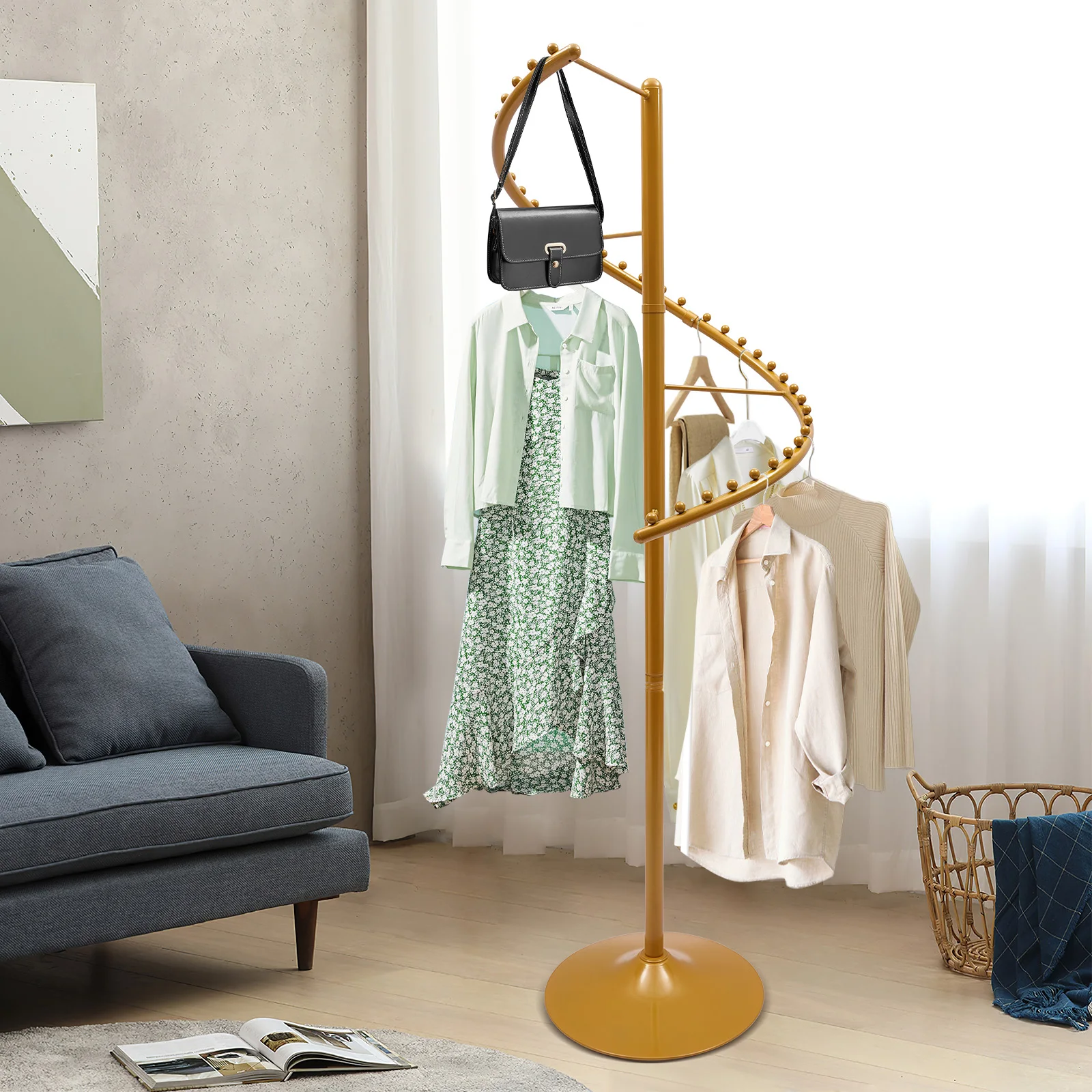 

Spiral Rotating Clothing Rack,5.91ft Freestanding Coat Rack, Clothes Display Hanger for Boutique Bedroom Space Saving