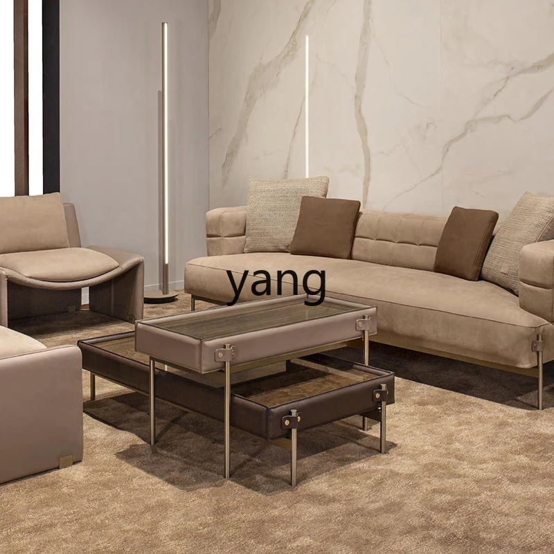 طاولة قهوة إيطالية بسيطة من LMM، غرفة معيشة بسيطة وحديثة، طاولة شاي مربعة من الجلد مصنوعة من الخشب الصلب #5