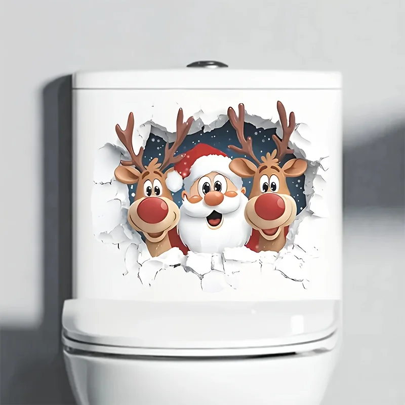 1pc 2D Flache Selbstklebende PVC Wc-sitz Deckel Aufkleber Rudolph Santa Claus Muster Festliche Weihnachten Home Party Dekoration