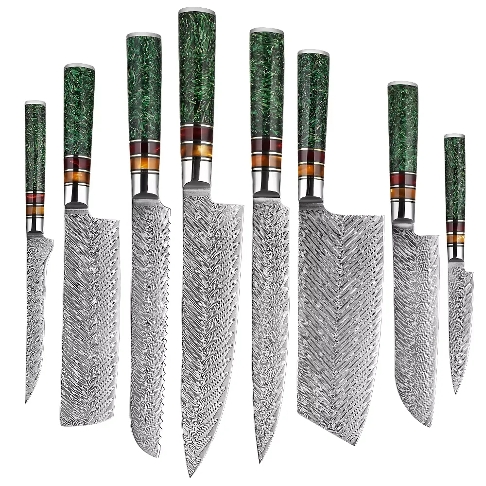 XITUO Luxury Damascus Kitchen Knife Set Japan Chef Santoku Knife Cleaver Paring Bread Knife Featured Resin Synthesis Handle