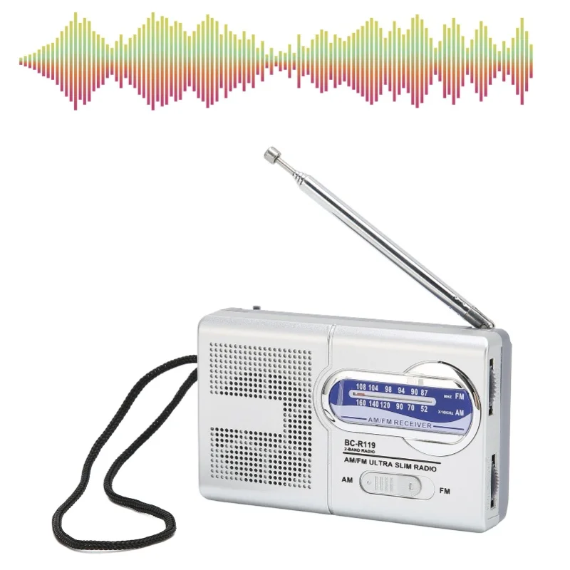 Portable Pocket Radio AM/FM Multifunctional Classic Silver Grey Battery Operated Radio For Home Hiking Cycling Travelling
