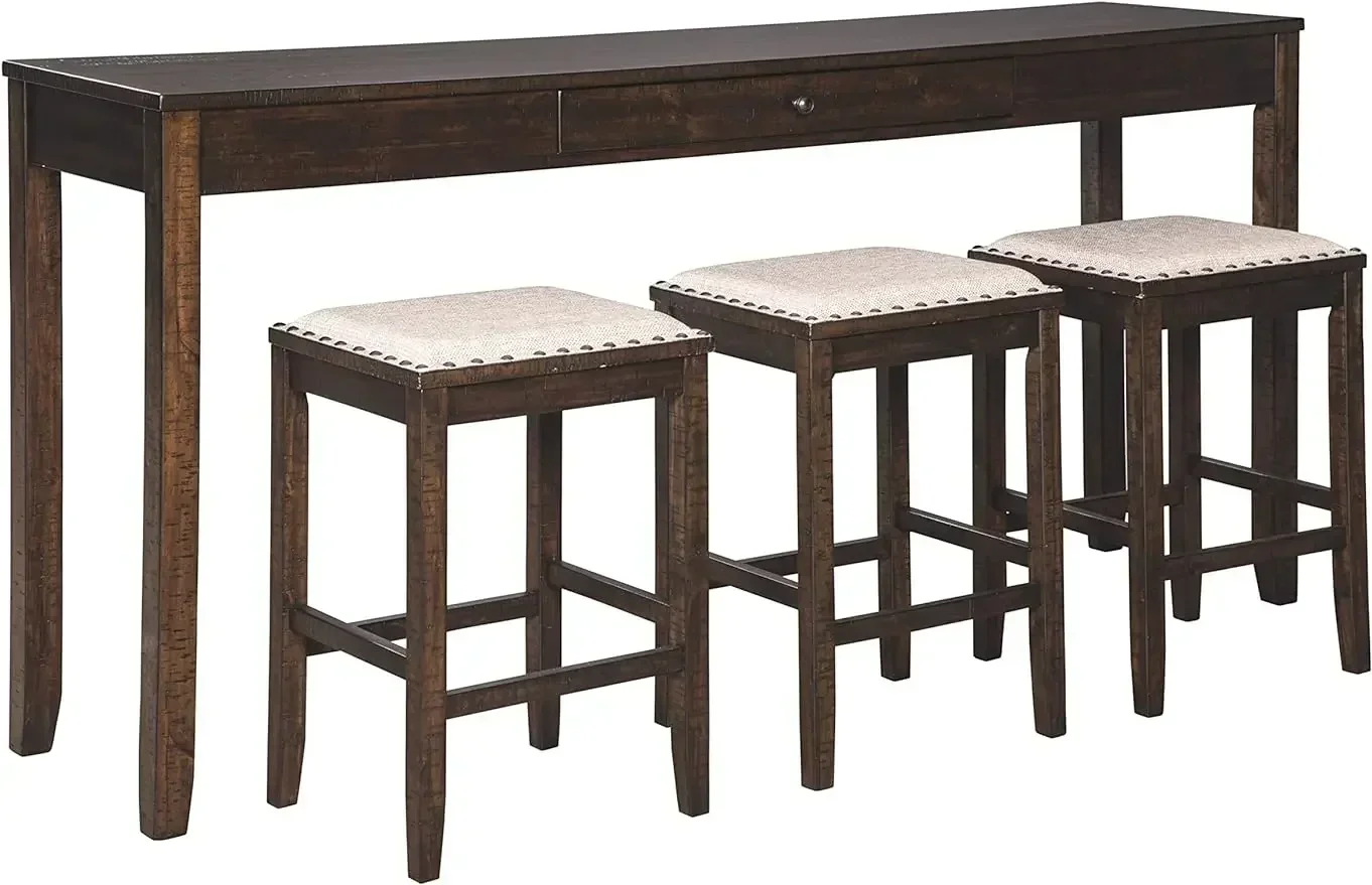 Ashley Rokane Urban Farmhouse Counter Height Dining Room Table Set, 3 Bar Stools, Brown, Signature Design, 25