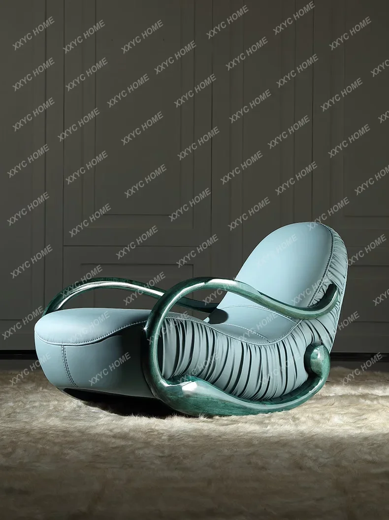 

A new styleLight Luxury Art Recliner Rocking Chair Solid Wood Genuine Leather Fashion Leisure Couch ss 7304