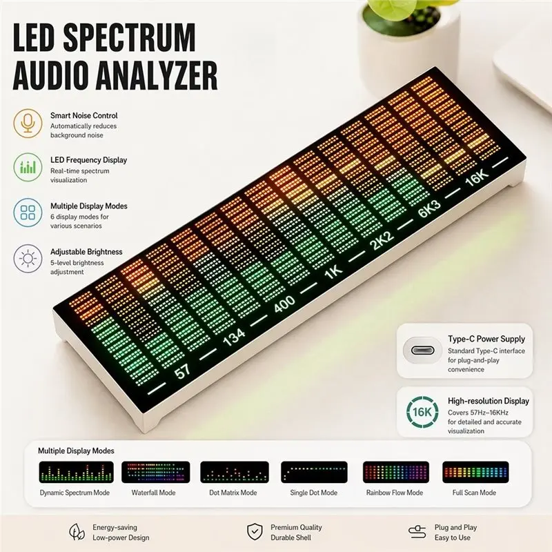 [A93Z!】 Multi-Mode Voice Control Music Spectrum LED Pickup Rhythm Analyzer Light Display Audio Level Indicator VU Meter