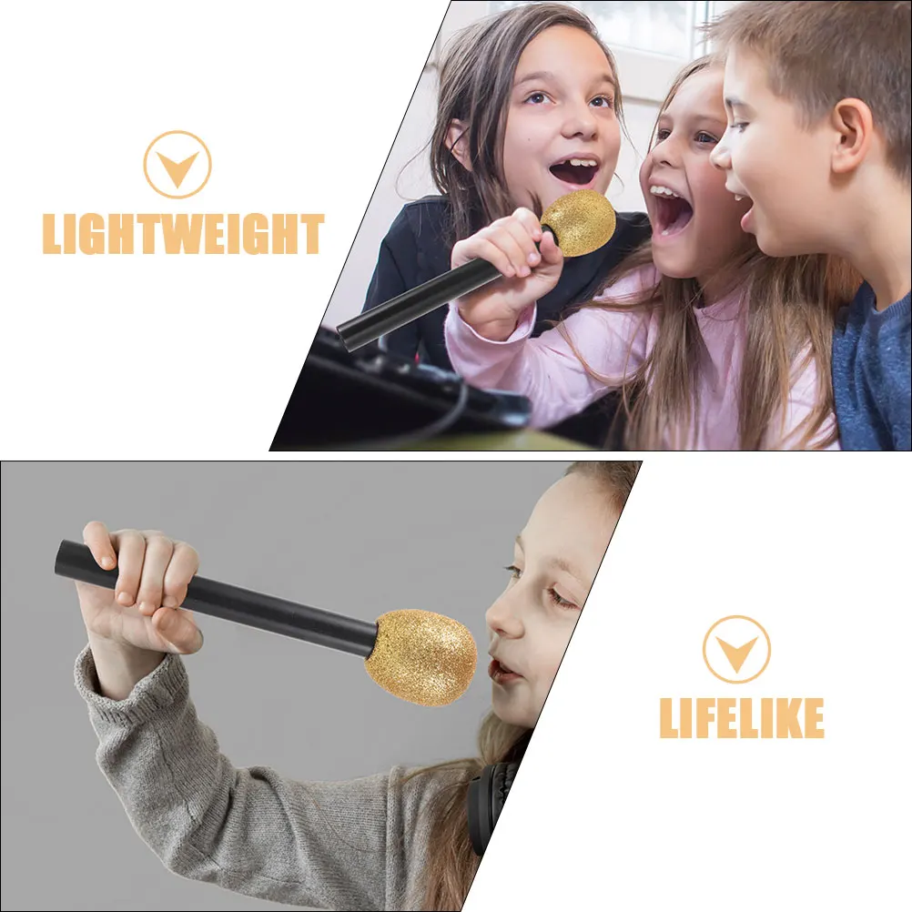 

3pcs Simulated Gold Powder Microphone Kids Fake Bling Prop Plastic Lightweight Fun Party Favors Birthday Decor Musical