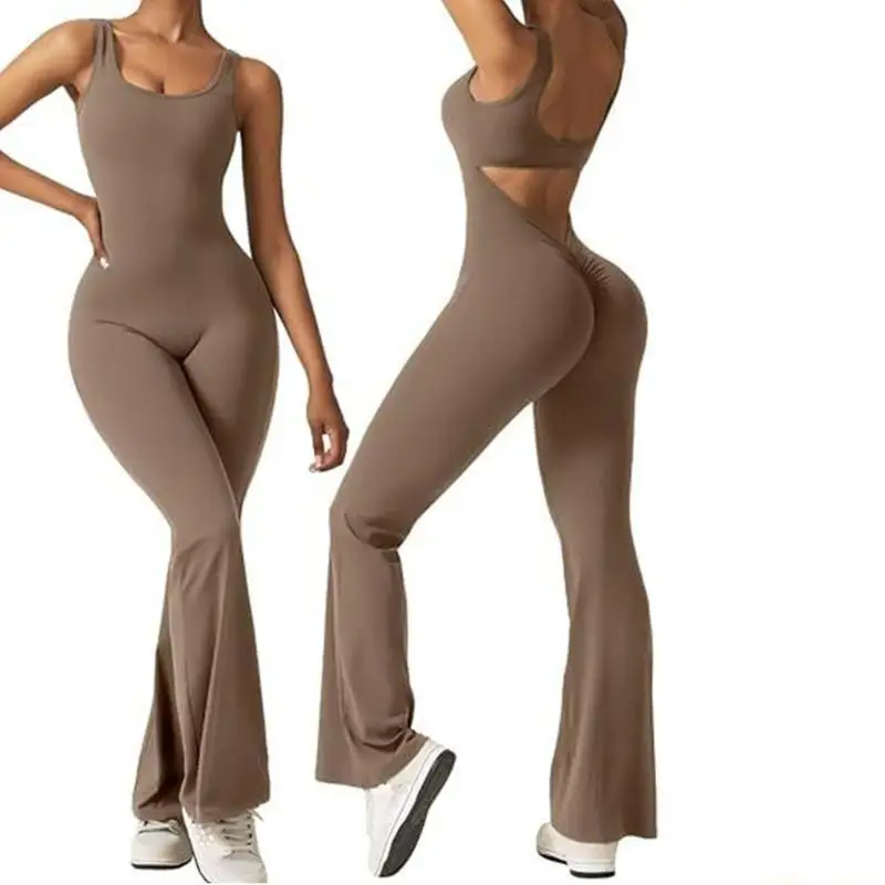 

31BF Спортивные расклешенные комбинезоны для женщин, комбинезоны для йоги без рукавов и открытой спины