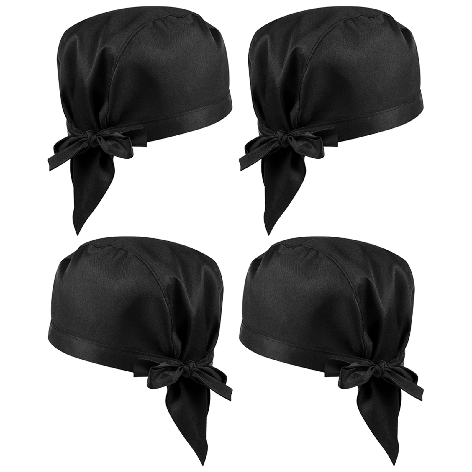 

4pcs Chef Hat Turban Headwear for Men Women Quick Drying Easy Cleaning Kitchen Restaurant Pizza Work Cotton Scarf Black