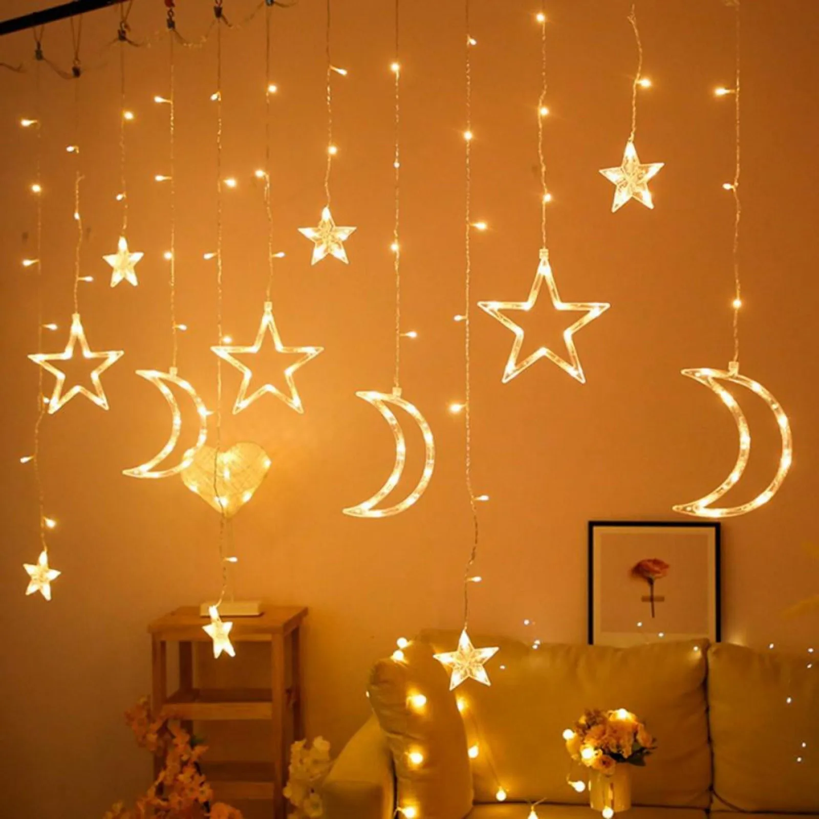 

33cm Star Moon Light Led Colored Light Outdoor Camping Light String Layout Festival Atmosphere Sky Curtain Decorative Light