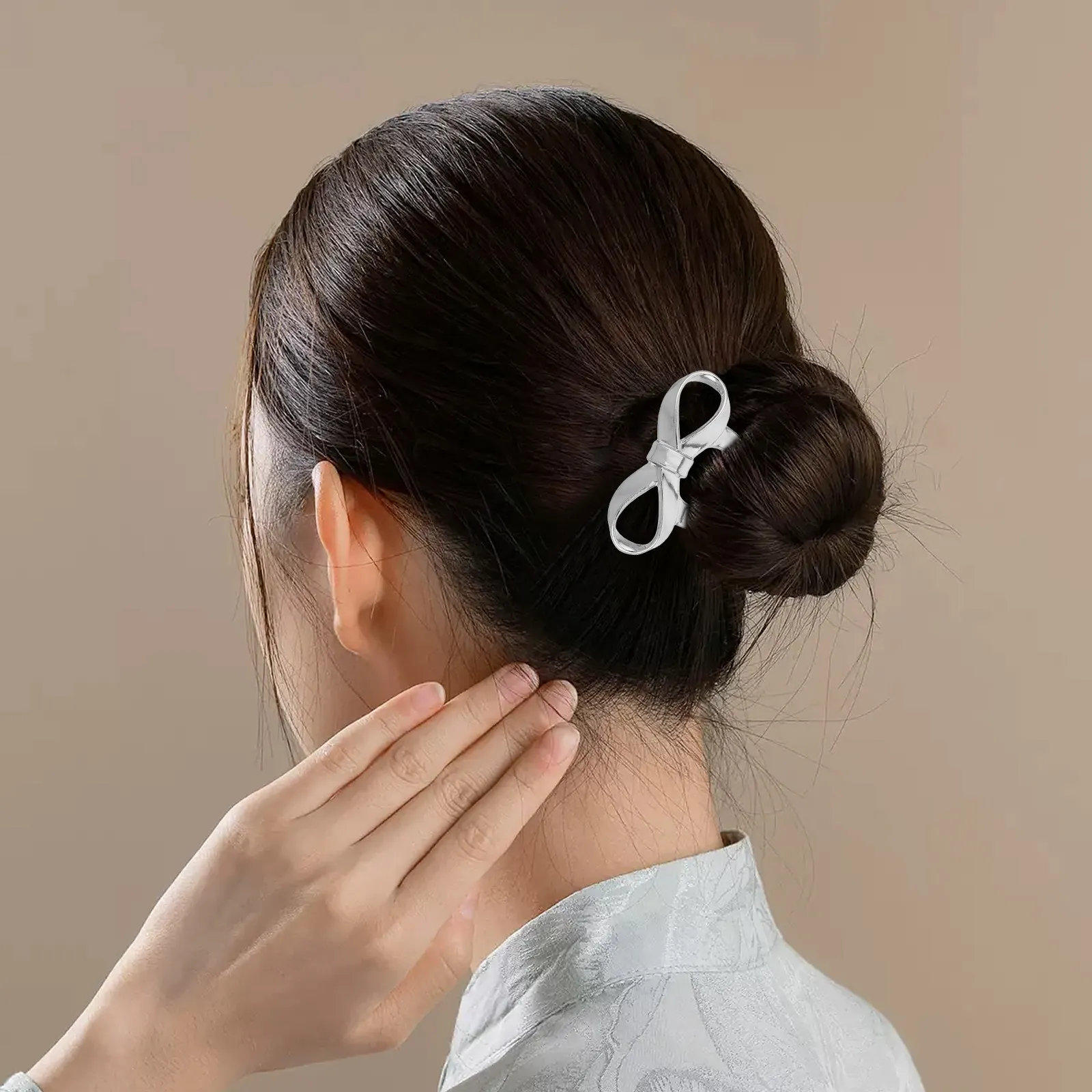 Sophisticated Bow Hairpin Exquisitely Polished Zinc Alloy U-Shaped Hair Fork for Loose Waves French Twist Updos Buns Styling