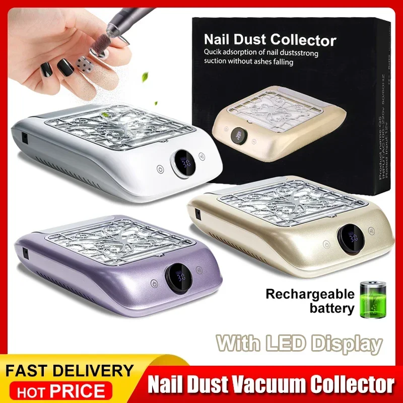 

Rechargeable Powerful Nail Dust Vacuum Collector Cordless Nails Dust Extractor With LED Display Adjustable Speed Manicure Tools