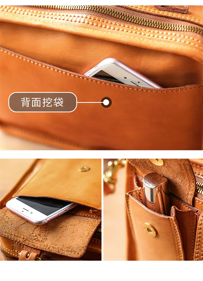 Modische Vintage-Handtasche aus natürlichem Echtleder für Damen, kleine Multi-Taschen-Organizer-Handtasche, Designer-Luxus-Schultertasche aus echtem Rindsleder – Detail 15