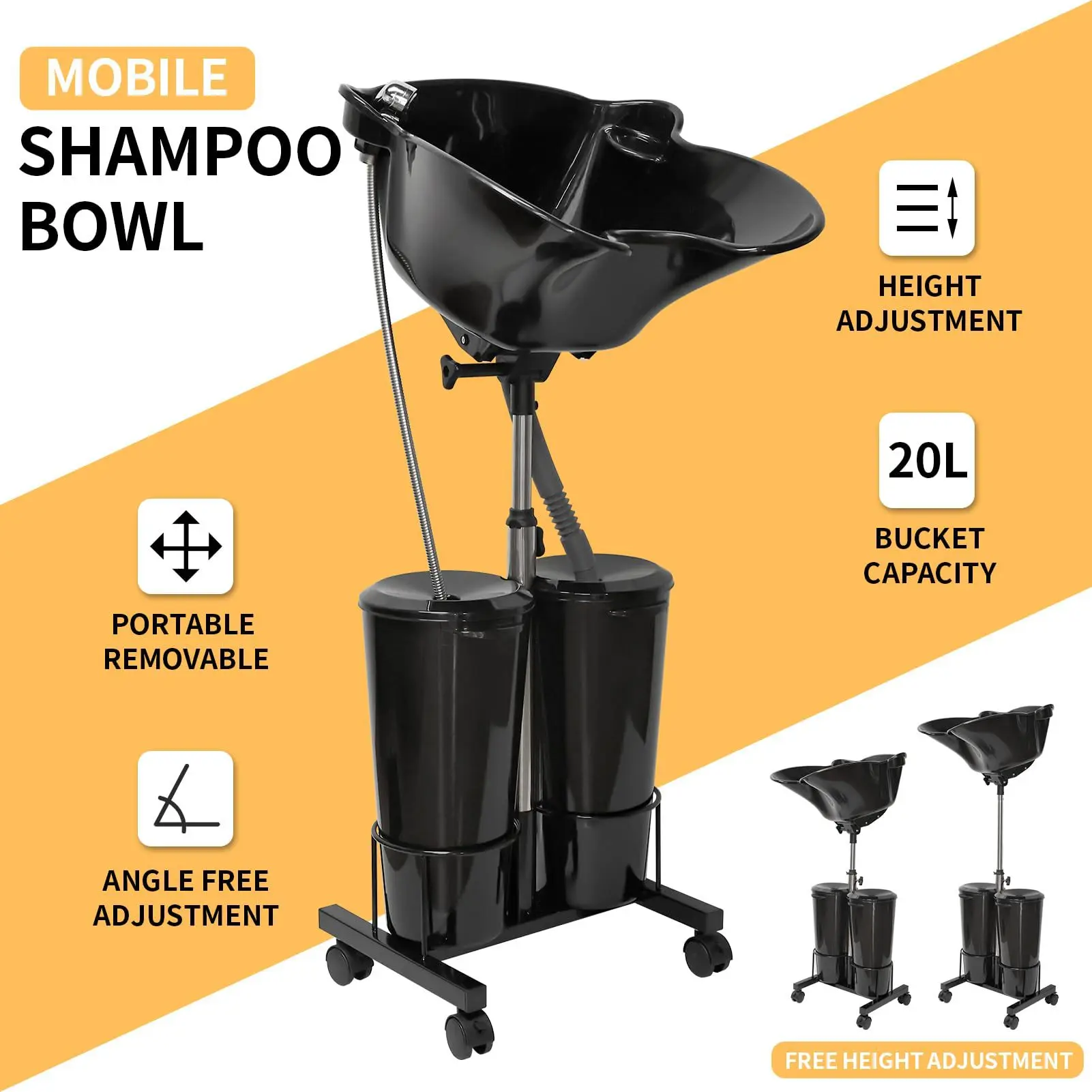 Hxl shampoo basin - freestanding, double bucket, large capacity, portable shampoo sink
