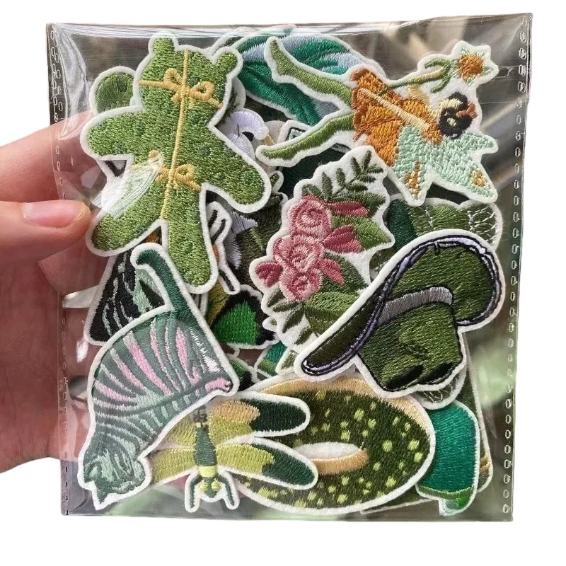 10/12PCS Green Flower Fairy Embroidery Cloth Sticker Elf Cat Patch Sticker Cartoon Nostalgic Camera Dragonfly Chapter Boy