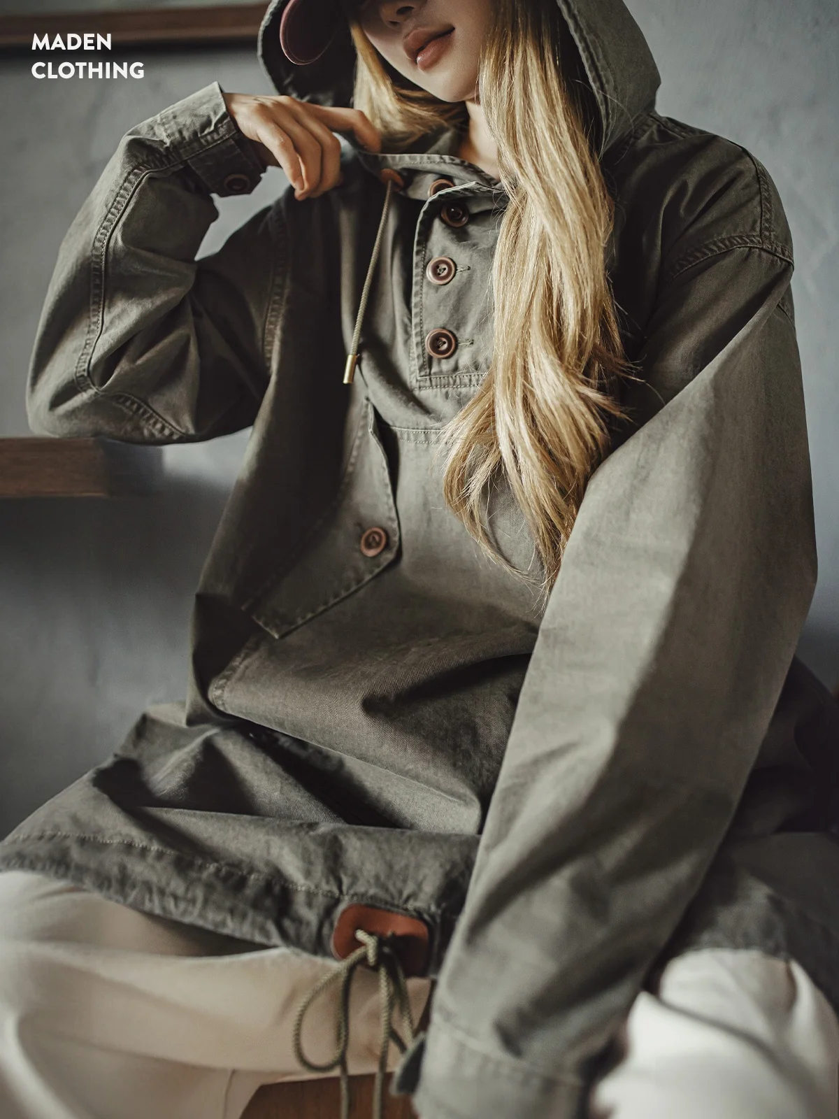 

Maden een Waed Cotton Workwear Sle Long Dr Coat with Hood for Women Spring Season Casual Comfortable Fit Coat