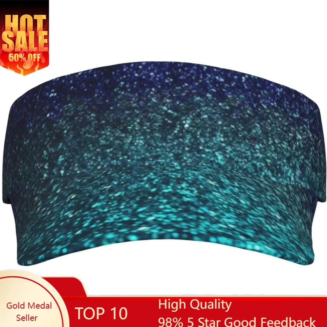 

Teal Glitter Sports Hat Adjustable Sun Caps for Men Women Golf CapSun Visor Hats Empty Top Baseball Cap