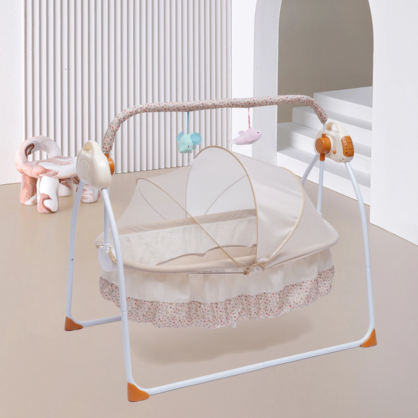 Electric Baby Sleeping Bed Auto-Swing Newborn Bed Cradle Crib Infant Rocker Cot Foldable and Portable Dual Control Methods