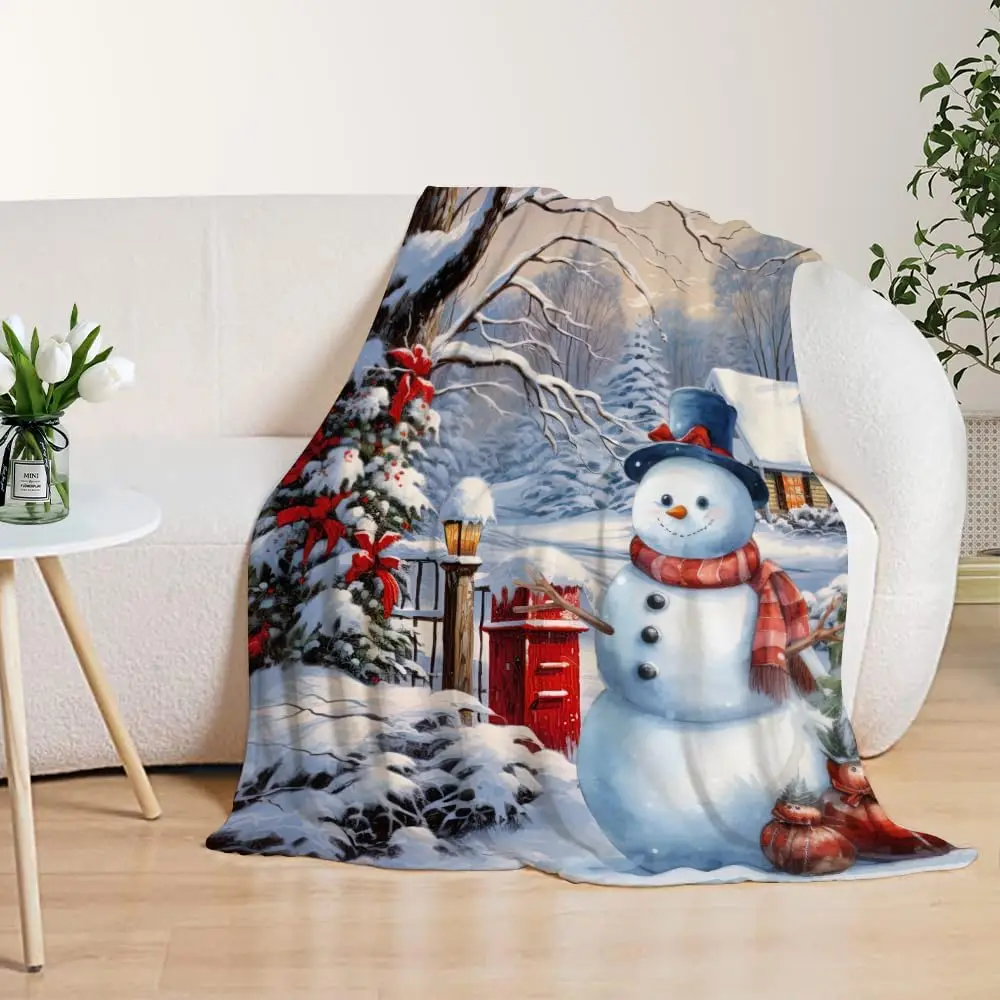 

Одеяло со снеговиком в фермерском доме — двойной размер, мягкое, уютное, легкое, нечеткие плюшевое флисовое одеяло — рождественское, зимнее декоративное одеяло — 70x100