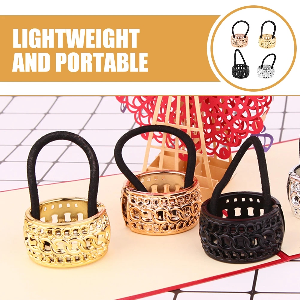 

4 Pcs Tie Ponytail Holders Women Plastic Rings Black Rose Silver Hair Accessories Teen Girls Thick Ties Fine