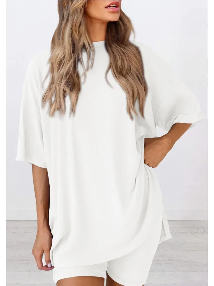 

Fashion Casual Suit Solid Color Loose Pajamas For Women 2026 Spring And Summer New Short-sleeved Shorts Two-piece Set