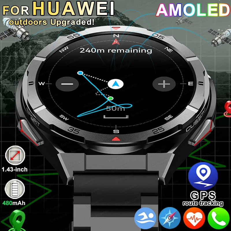 

2025 New Dual-Band satellite GPS Smart Watch Men 1.43'' AMOLED Screen Compass Heart Rate BT Call IP69 Waterproof Swimming Watch