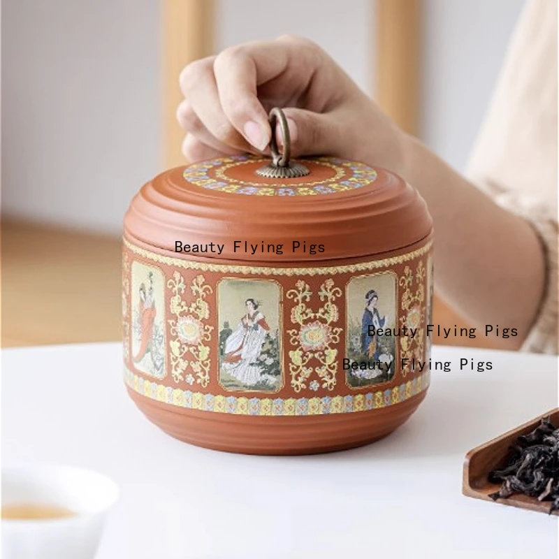 1 قطعة أربعة جميلة الأرجواني الطين الشاي الجرار المنزلية الشاي تخزين جرة مختومة Pu Erh الشاي يمكن صندوق مسحوق القهوة النمط الصيني