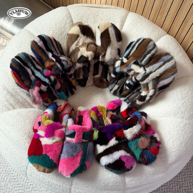 New Girl Luxury Mink Fur Slippers Women's Sandals Summer 2026 Womns Shoes Flats Furry Fur Flip Flops Women Plush Fur Slides