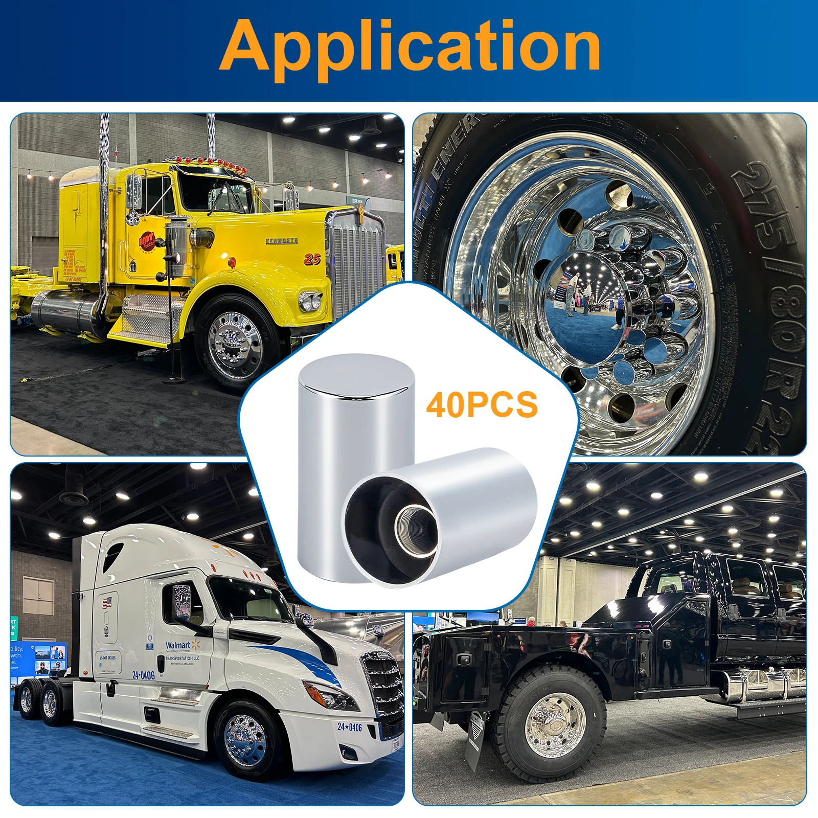 Copri dadi con capocorda da 33 mm, confezione da 40 33 mm x 3 1/2 pollici Copri dadi cilindrici in plastica ABS cromata Kit di coperture per dadi con filettatura