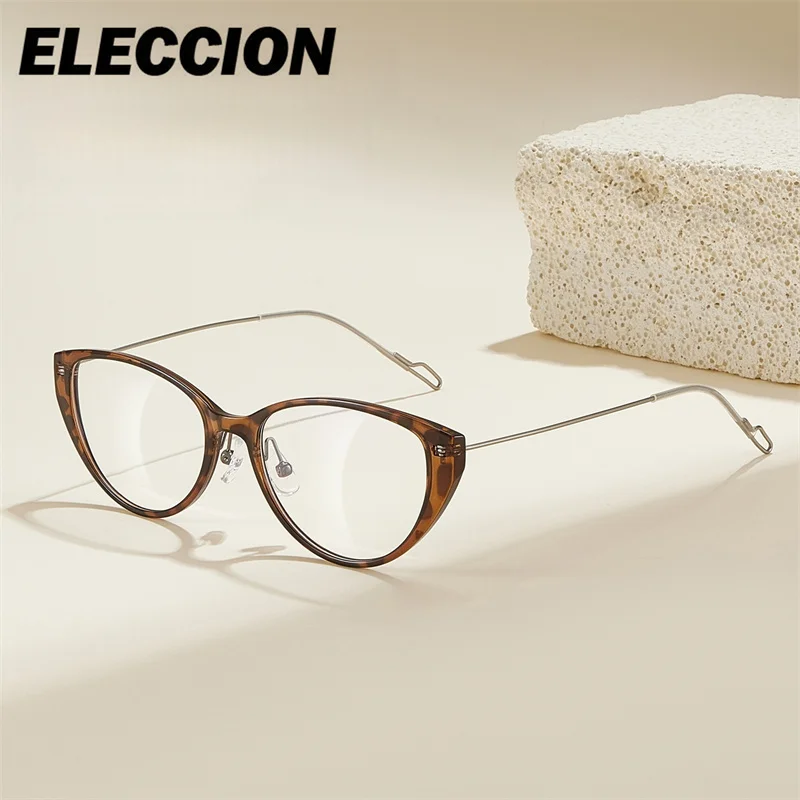 ELECCION Gafas European American Fashion Cat Eye Glasses Frame Girl Ultra Light Titanium Optical Prescription Eyeglass Women