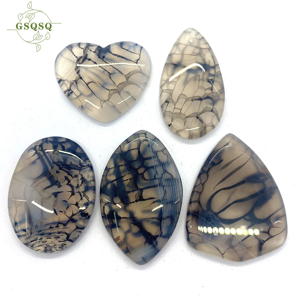 5pcs/lot Natural Stone Agate Pendant Black Stripe Crack Healing Aura Semi Precious Stone Pendant for Making Jewelry Earrings