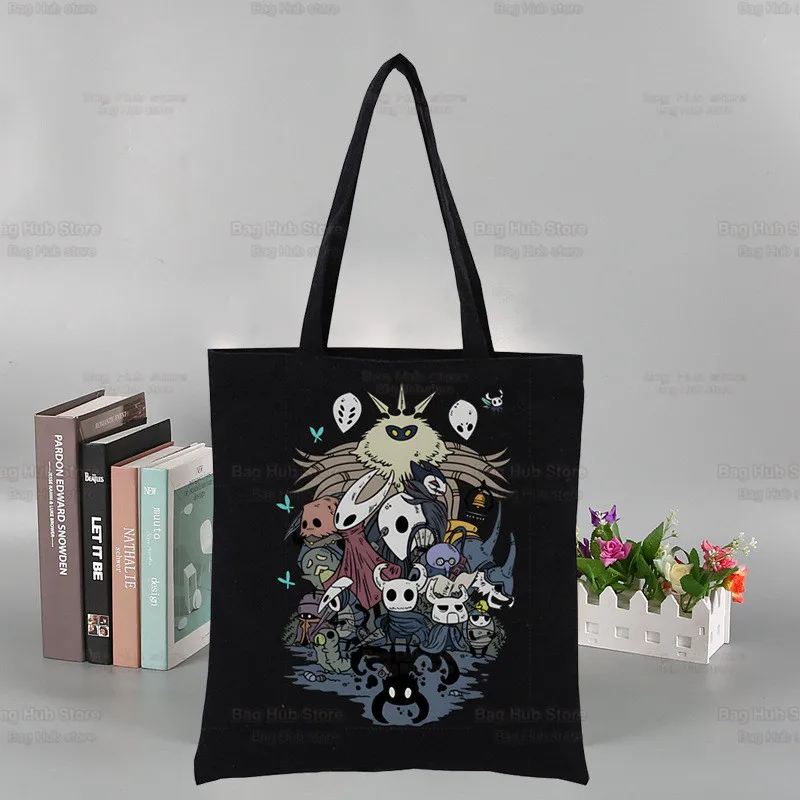 Hollow Knight Game Harajuku Shopping Black Bags Canvas Tote Bag Mom Reusable Cloth Bag Hollow Knight Anime Handbag Shoulder Bags