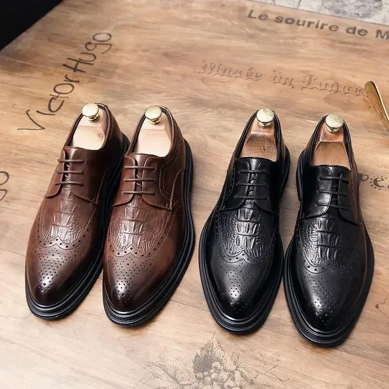 

New Men's Leather Dress Shoes Luxury Brand Business Comfortable Pointed Social Black Casual Wedding Shoes