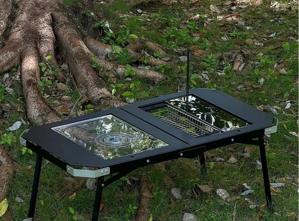 Outdoor camping two-unit portable outdoor folding multifunctional aluminum alloy table drinking tea barbecue