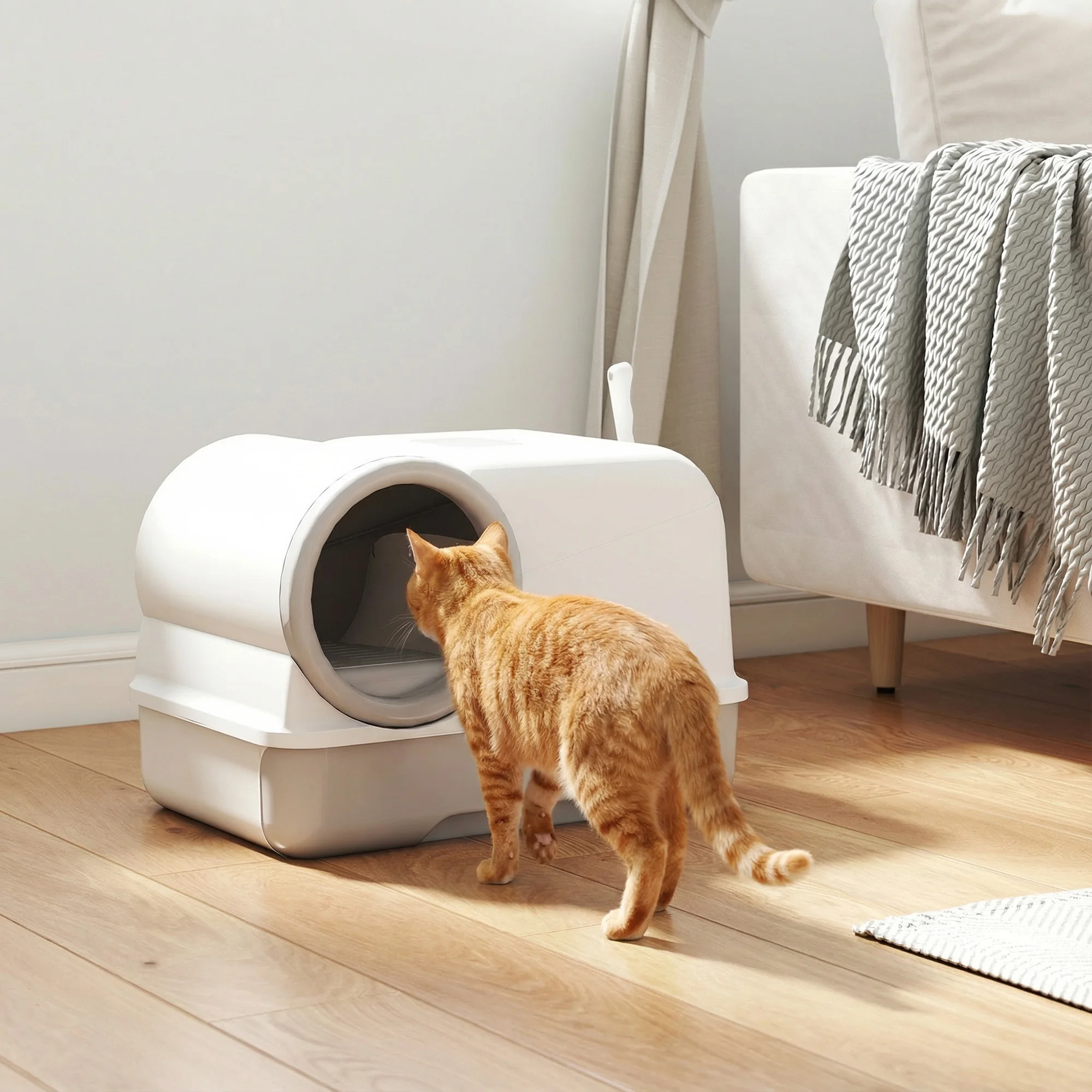 PawHut kattenbak met deksel, kattentoilet met schepje, uittrekbare bak