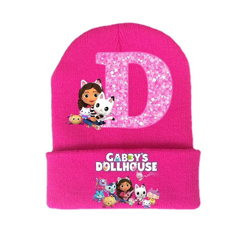 Gabby sombrero de punto para casa de muñecas, gorros fríos de punto para niña, tocado de letras de Anime de dibujos animados, lana linda, sombreros rosas cálidos de invierno, regalo de cumpleaños