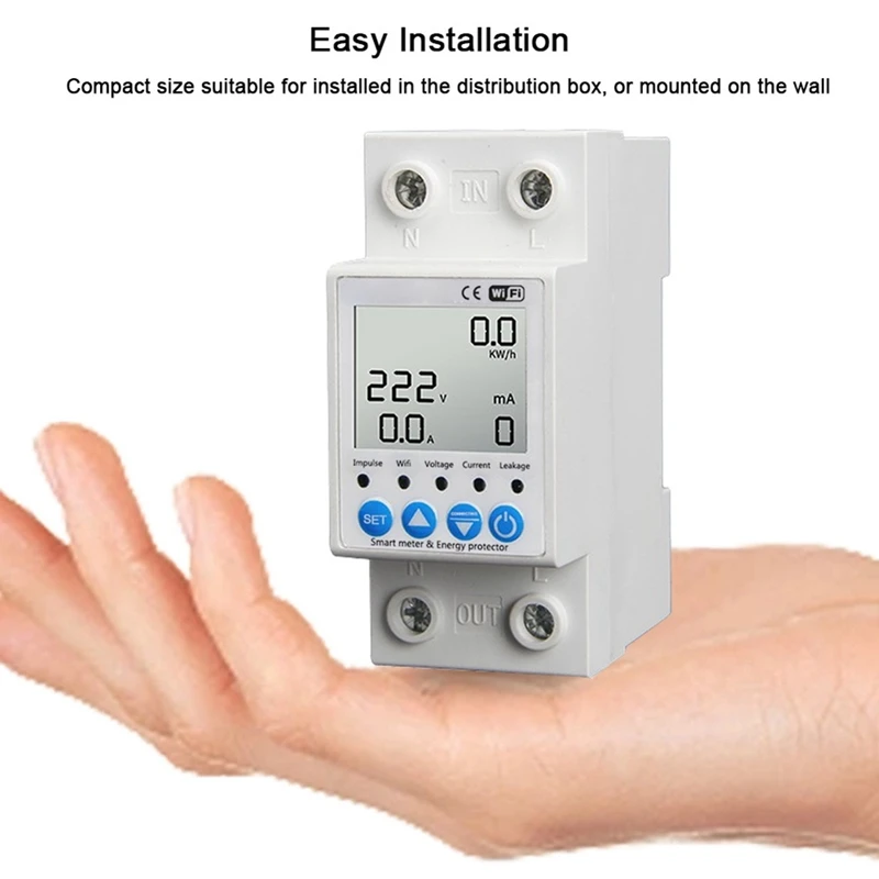 2P Tuya Wifi Intelligent Leakage Protecting Switch 63A Current Voltage Monitoring Circuit Breaker Timer Power Meter Durable