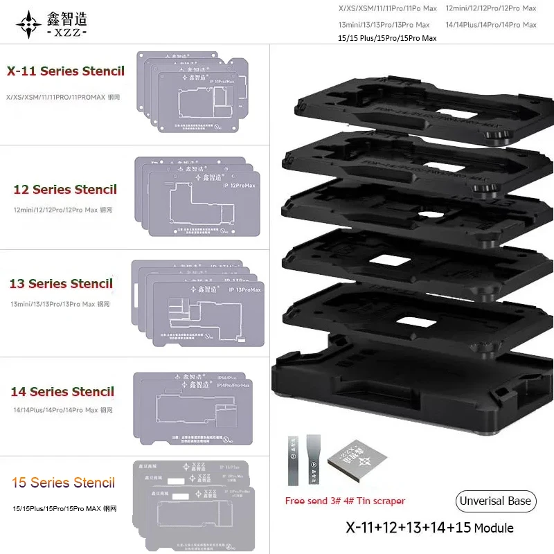 

XZZ для iPhone X-11/14 Plus/15 Pro Max средний слой материнская плата реболлинговая паяльная платформа средний каркас Восстановленный жестяной шаблон
