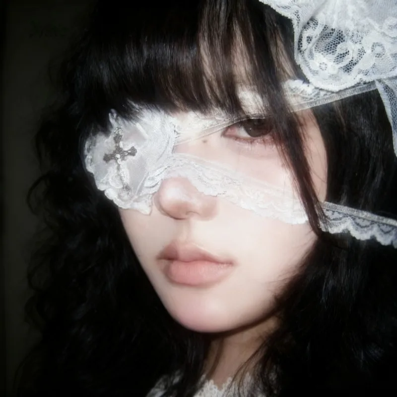 2026 جديد القوطية الصليب الدانتيل قناع عين Y2K نمط القوس الداكن تصميم هالوين ملابس الحفلات لوليتا تأثيري حفلة تنكرية الإكسسوار #5