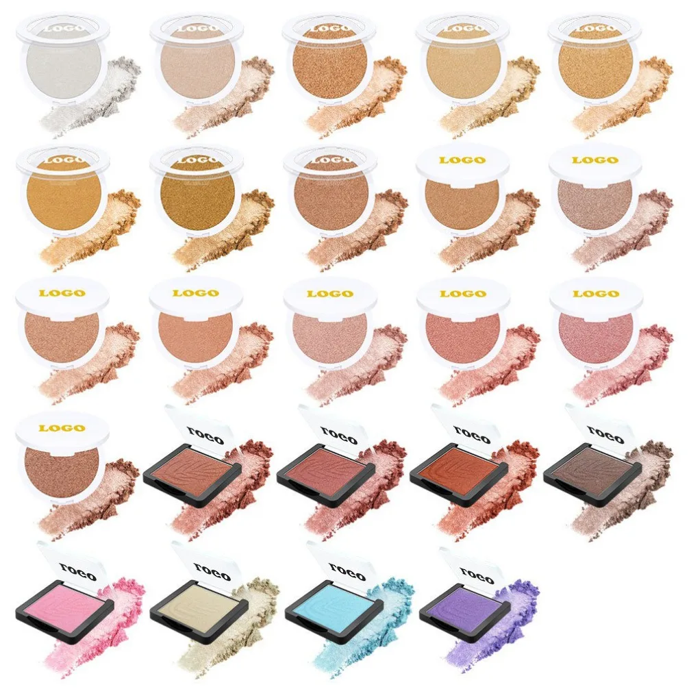 Square Transparent Cover Highlighter Palette Matte Shimmer Face Body Vegan Private Label Custom Logo Makeup Wholesale