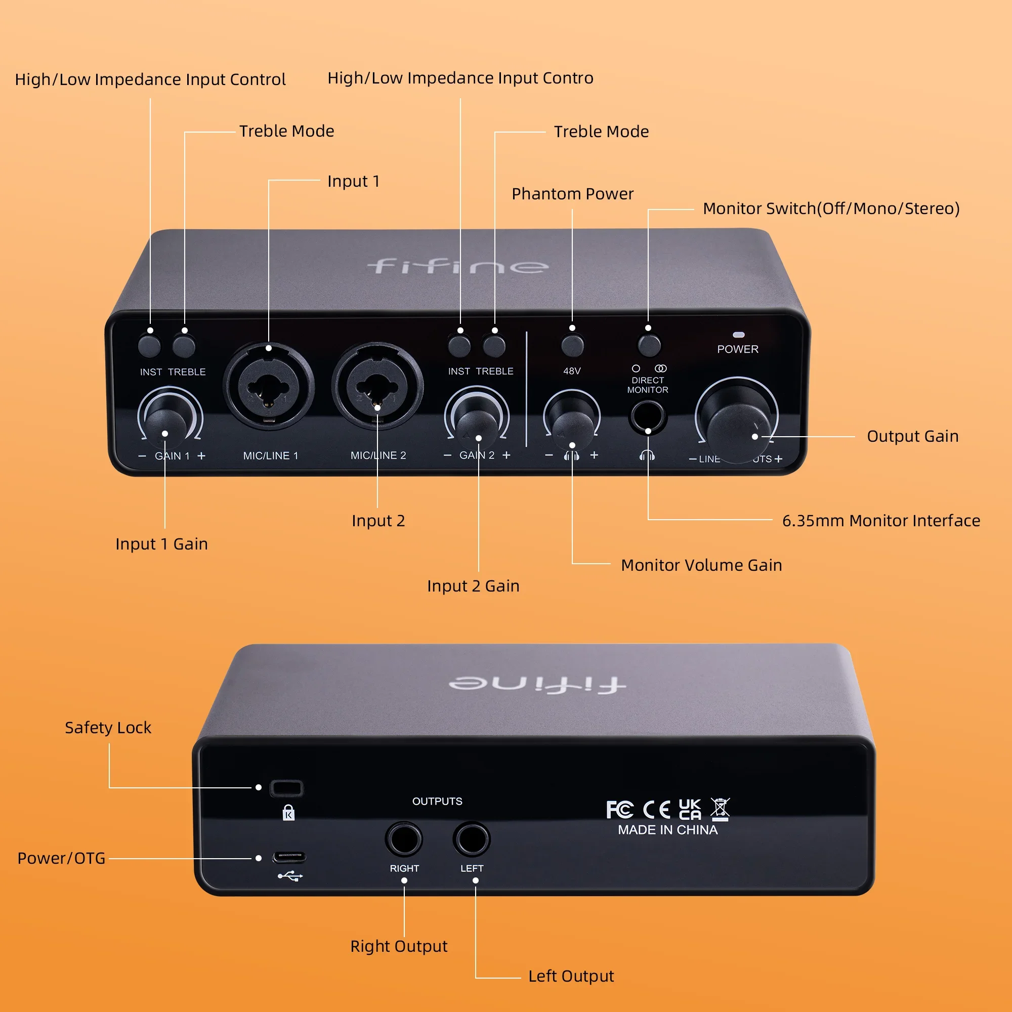 Tarjeta de sonido Original newFi·fine de 16 bits/24 bits, 192KHz, mezclador de Audio, tarjeta de sonido externa de estudio profesional de 2 canales