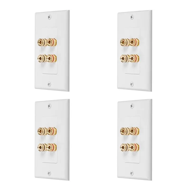 ABVO-4X 4 Posts Speaker Wall Plate Home Theater Wall Plate Audio Panel For 2 Speakers
