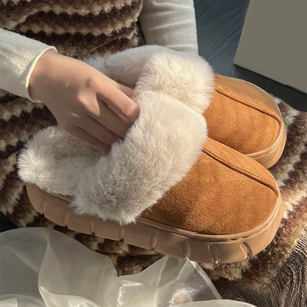 Fur Slippers Women Men Winter Plush Sandals Luxury Slip on Platform Slides Female Thick Sole Designer Cotton Home Shoes