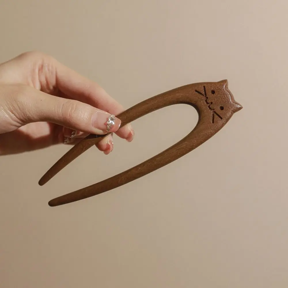 Exquisite Wood Wooden Hair Stick Cat Butterfly Chinese Style Hairpin Hair Chopstick Animals Hanfu Headwear Cheongsam